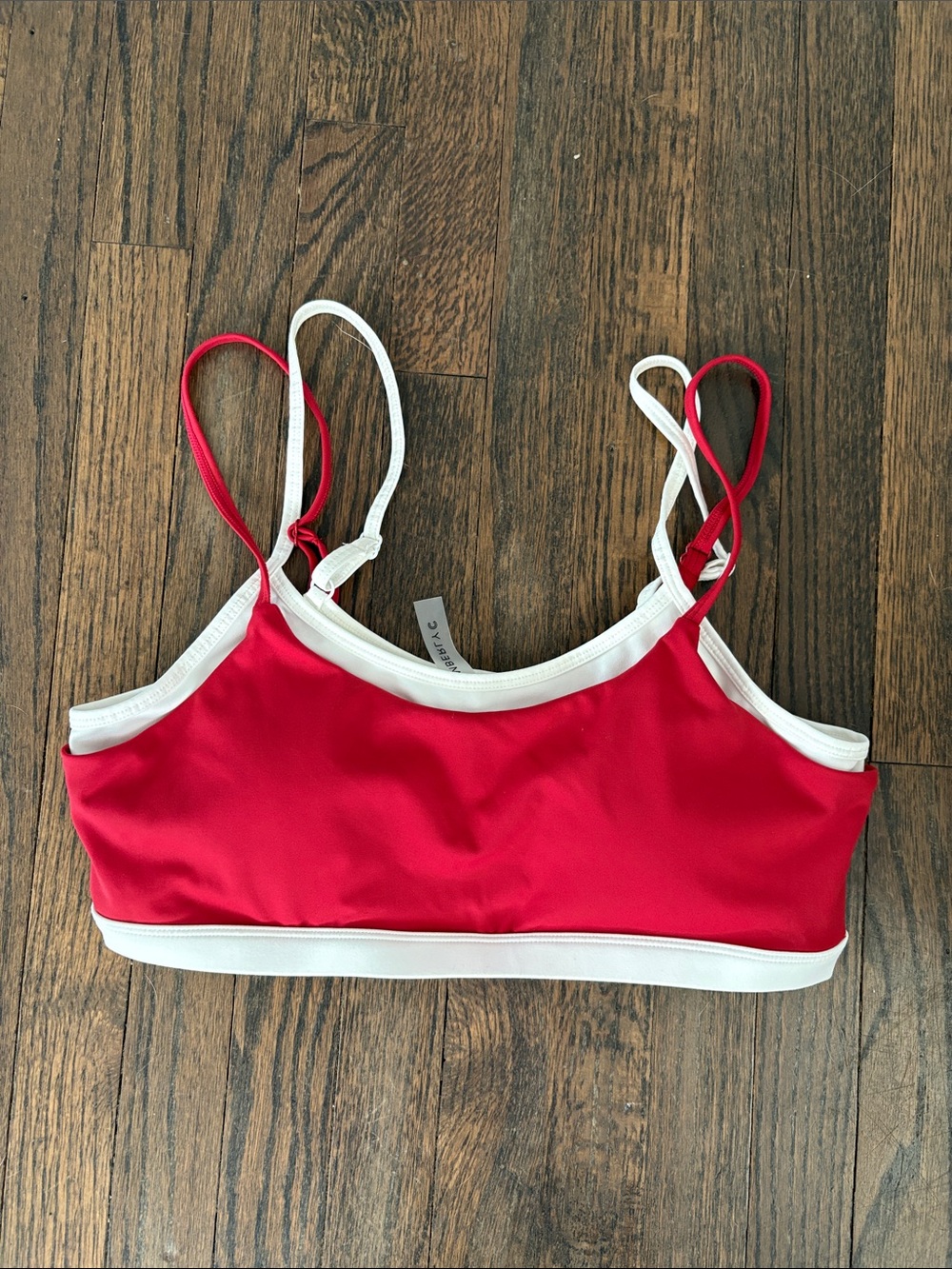 Women's Red sports bra with White Trim